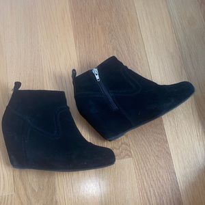 Black suede wedge boots